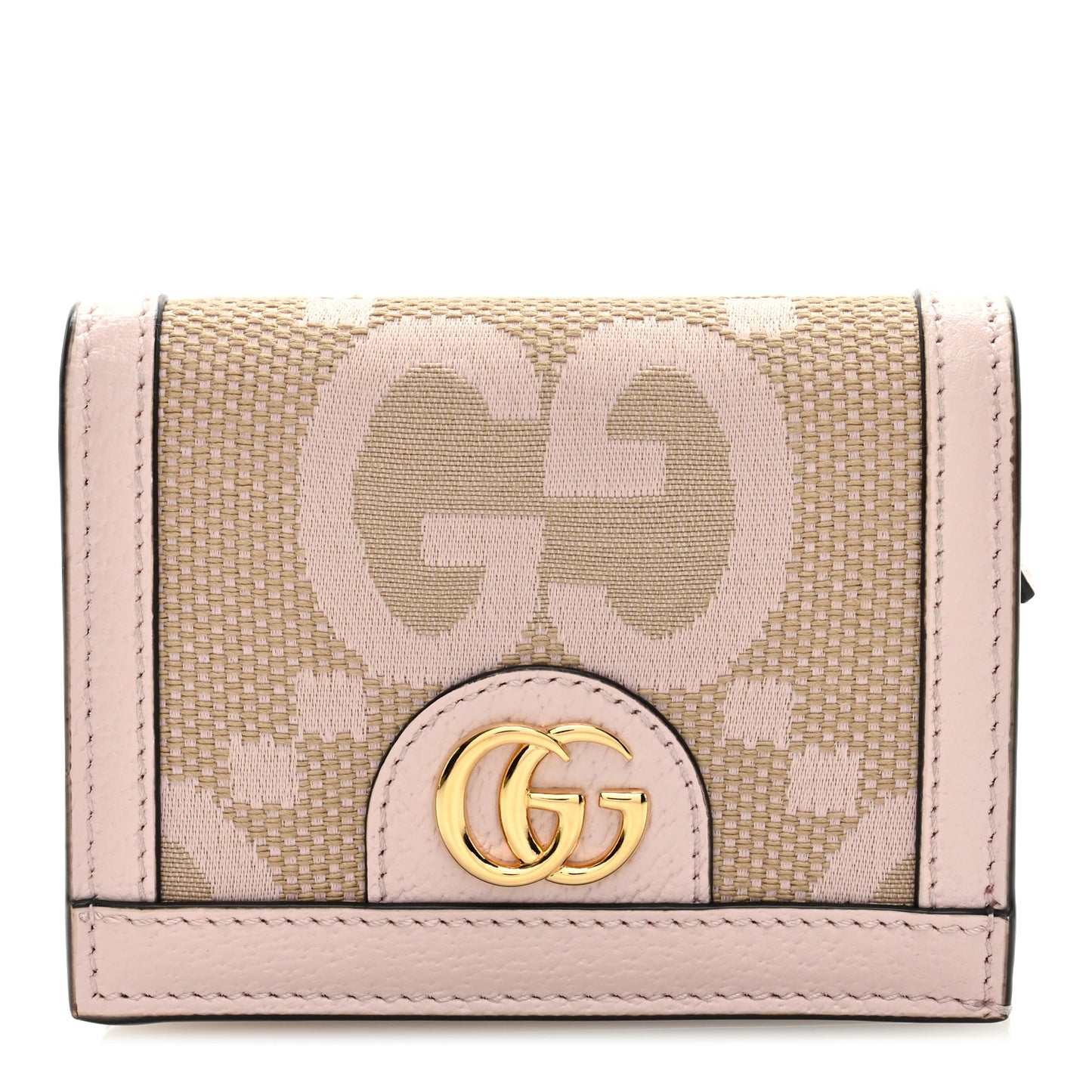 Monogram Jumbo GG Textured Dollar Calfskin Ophidia Card Case Beige Perfect Pink