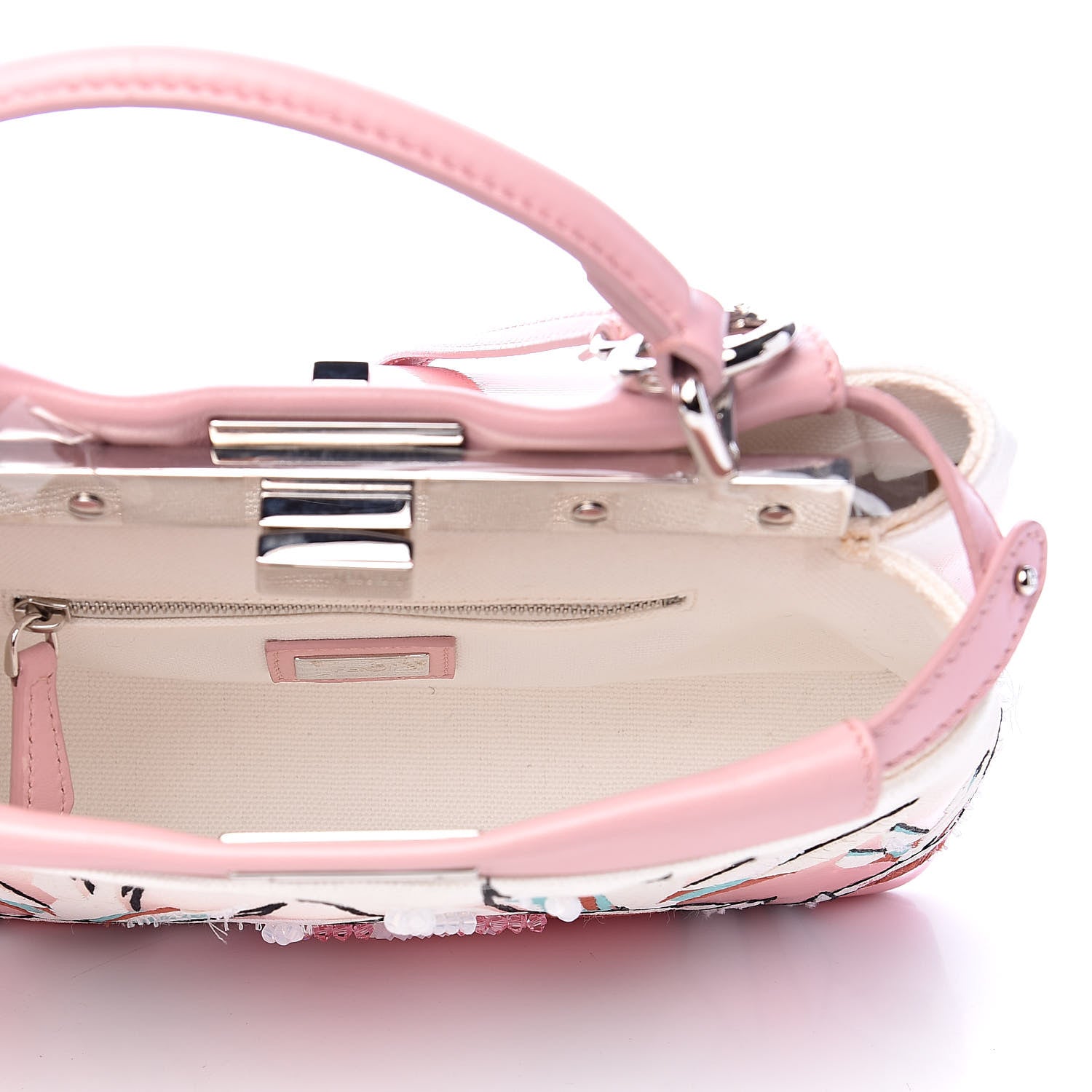 Fendi Nappa Canvas Patent Ombre Embroidered Bird Of Paradise Mini Peekaboo Iconic Satchel Pink 5 of 16