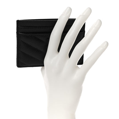 Saint Laurent Grain De Poudre Matelasse Chevron Monogram Credit Card Case Black 2 of 11
