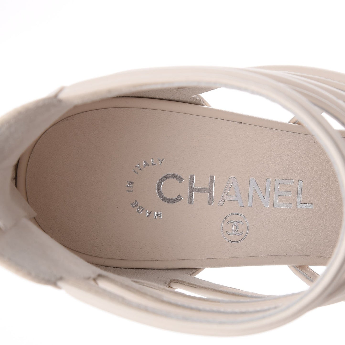 Calfskin CC Chain Sandals 37.5 White