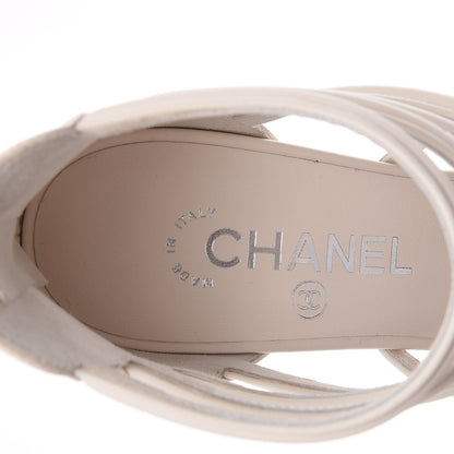 Chanel Calfskin CC Chain Sandals 37.5 White 7 of 9