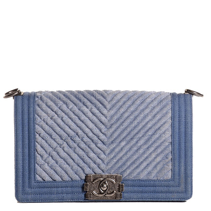 Chanel Denim Chevron Medium Boy Flap Blue 1 of 8