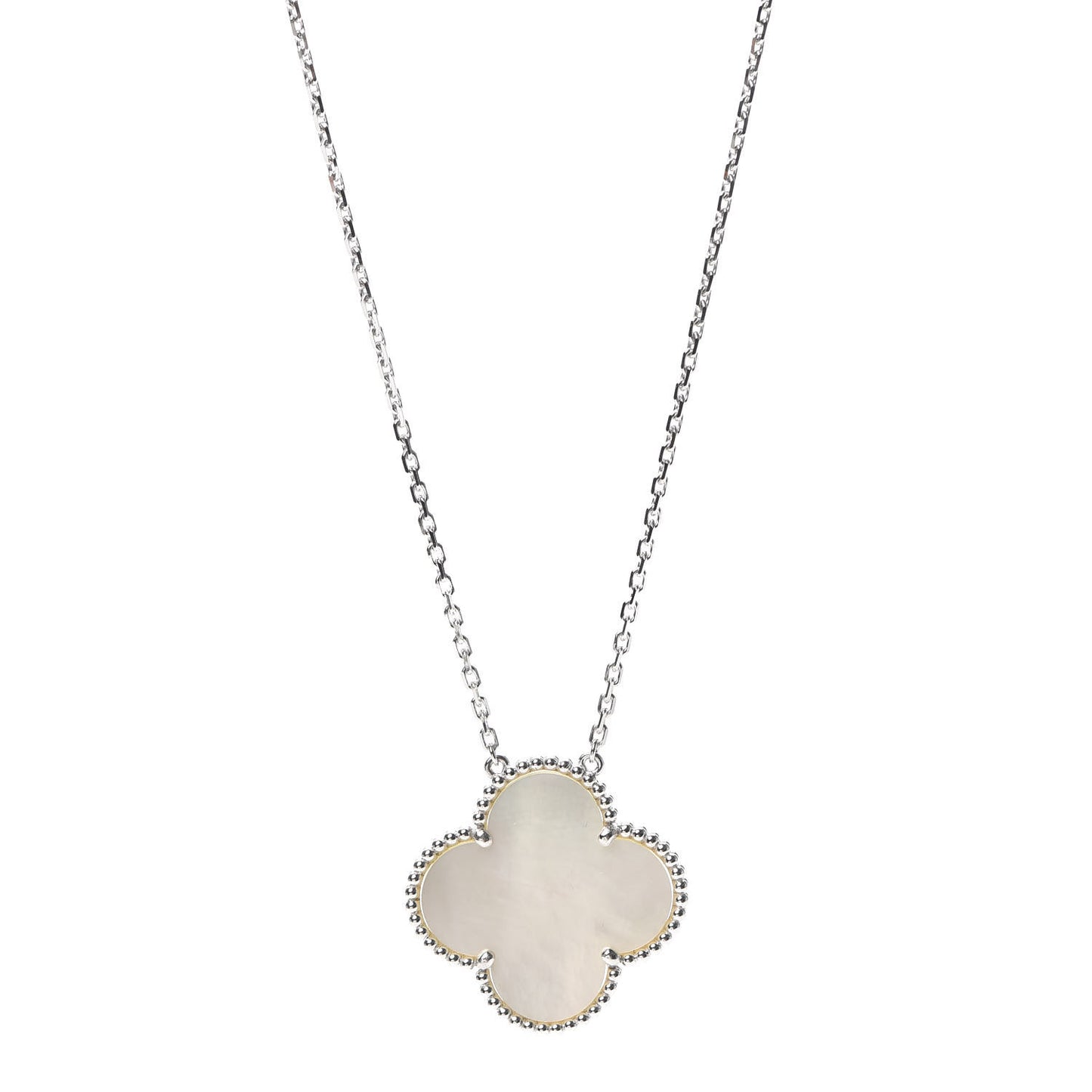 18K White Gold Mother of Pearl Magic Alhambra Pendant Necklace