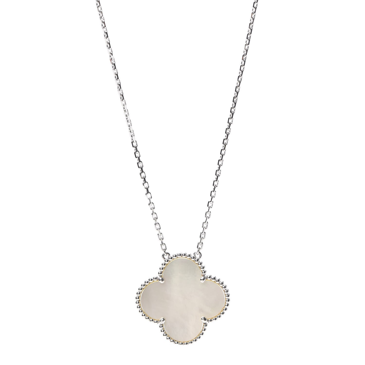 Van Cleef & Arpels 18K White Gold Mother of Pearl Magic Alhambra Pendant Necklace 1 of 6