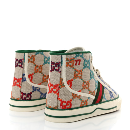 Gucci Linen Psychedelic Mini GG Monogram Mens 1977 Tennis High Top Sneakers 8 Multicolor Mystic White 4 of 7