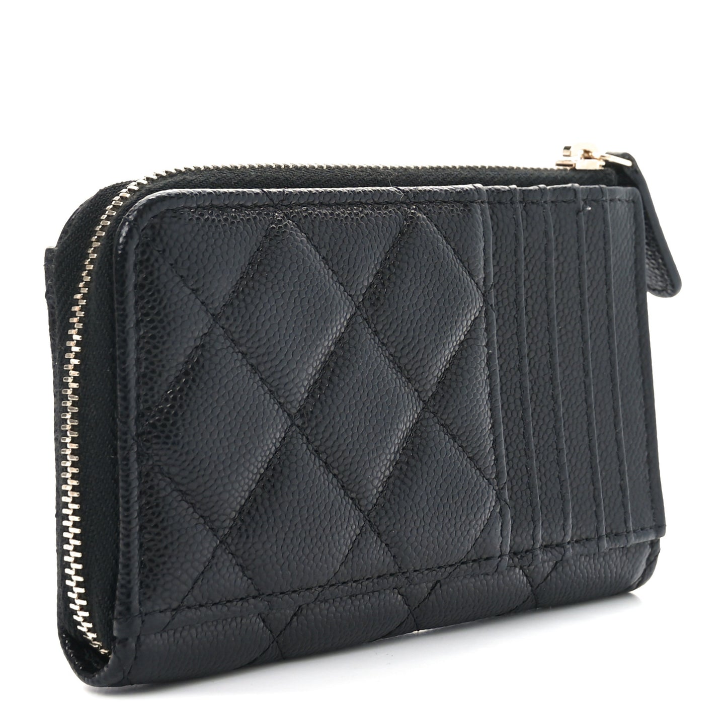 Caviar Quilted CC Zip Around Card Holder Black
