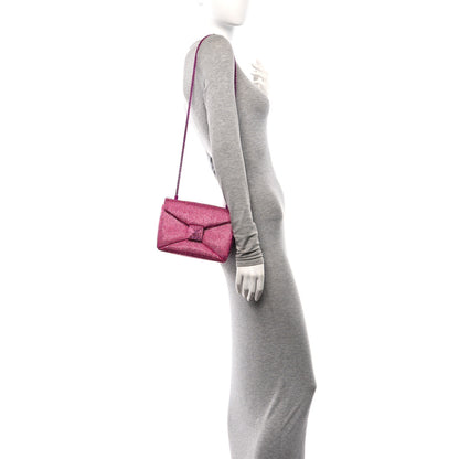 Valentino Garavani Crystal Suede Embellished Small One Stud Clutch With Chain Pink 2 of 9
