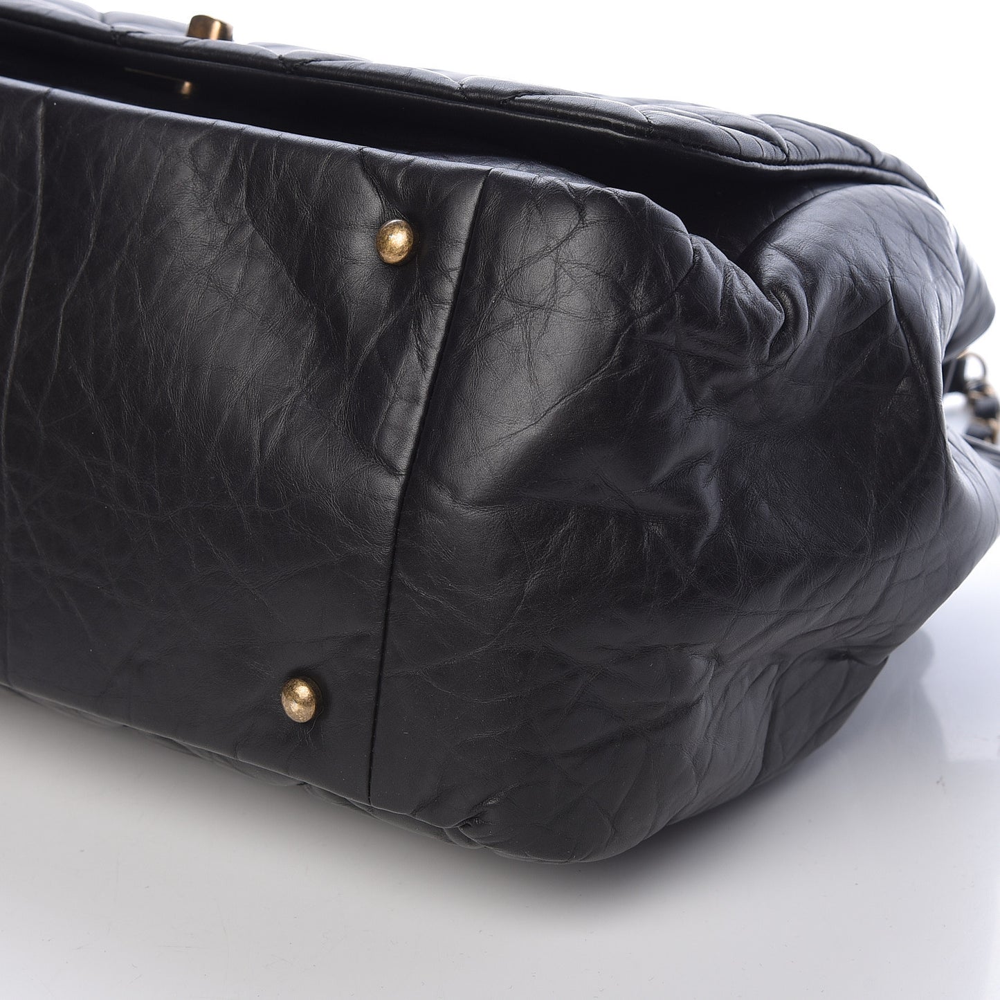 Aged Calfskin Quilted Large Pondichery Flap Black