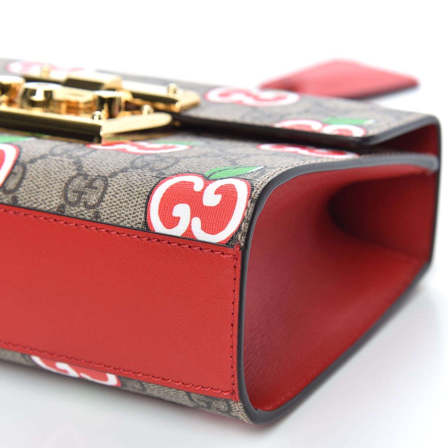 GG Supreme Monogram Apple Small Padlock Shoulder Bag Beige Multicolor Lobster Red