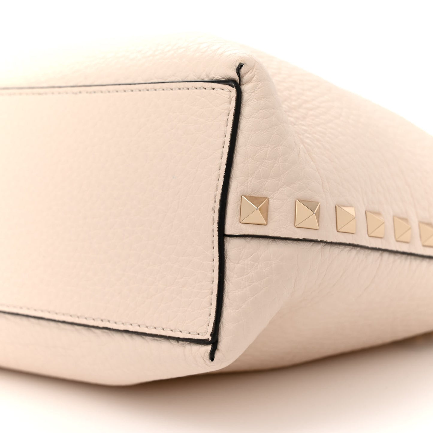 Grained Calfskin Small Rockstud Flip Lock Tote Light Ivory Rubino