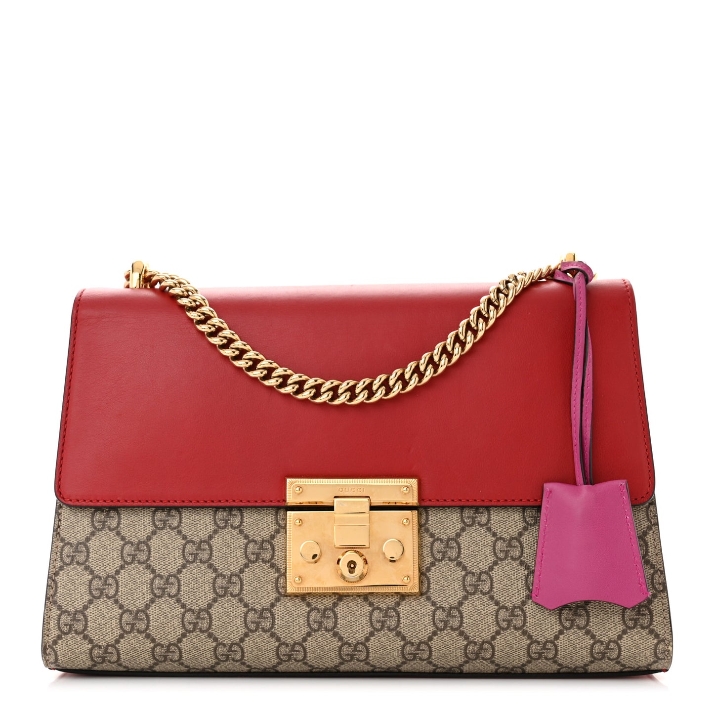 GG Supreme Monogram Calfskin Medium Padlock Shoulder Bag Beige Hibiscus Red New Rosette