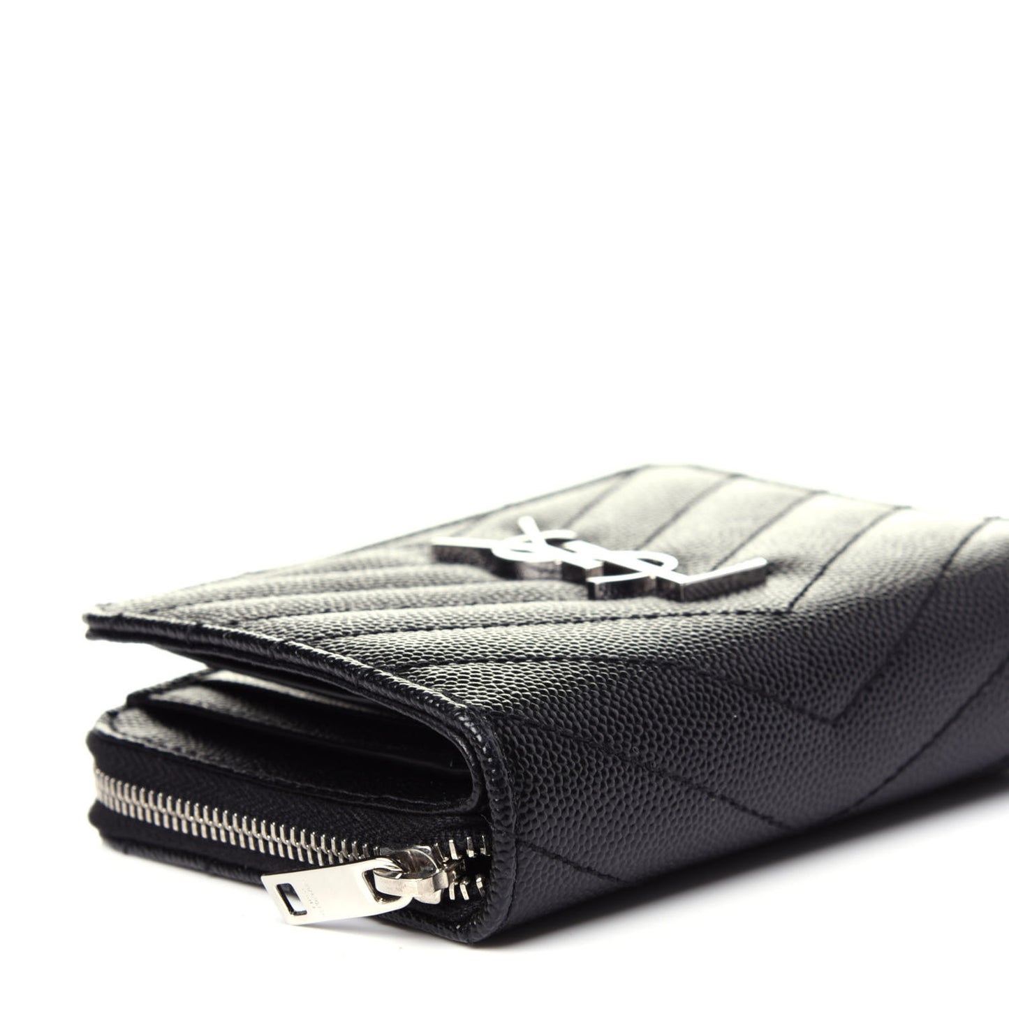 Grain De Poudre Matelasse Chevron Monogram Compact Zip Around Wallet Black