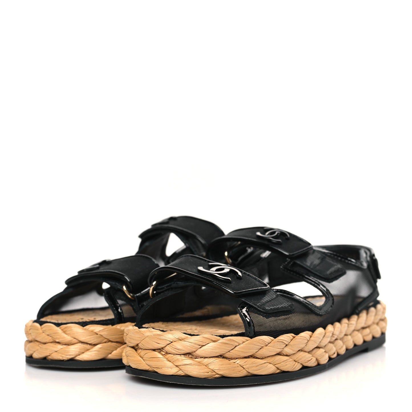 Mesh Patent Calfskin Velcro Dad Sandals 38 Black