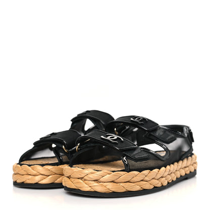 Chanel Mesh Patent Calfskin Velcro Dad Sandals 38 Black 3 of 9