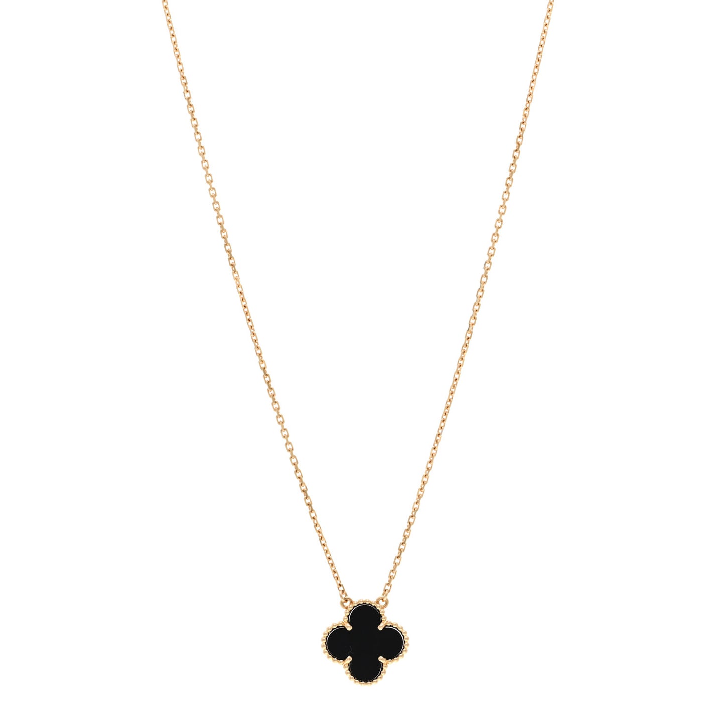 18K Yellow Gold Black Onyx Vintage Alhambra Pendant Necklace