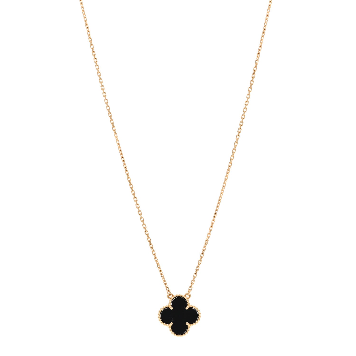 Van Cleef & Arpels 18K Yellow Gold Black Onyx Vintage Alhambra Pendant Necklace 1 of 4