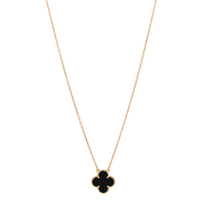 Van Cleef & Arpels 18K Yellow Gold Black Onyx Vintage Alhambra Pendant Necklace 1 of 4
