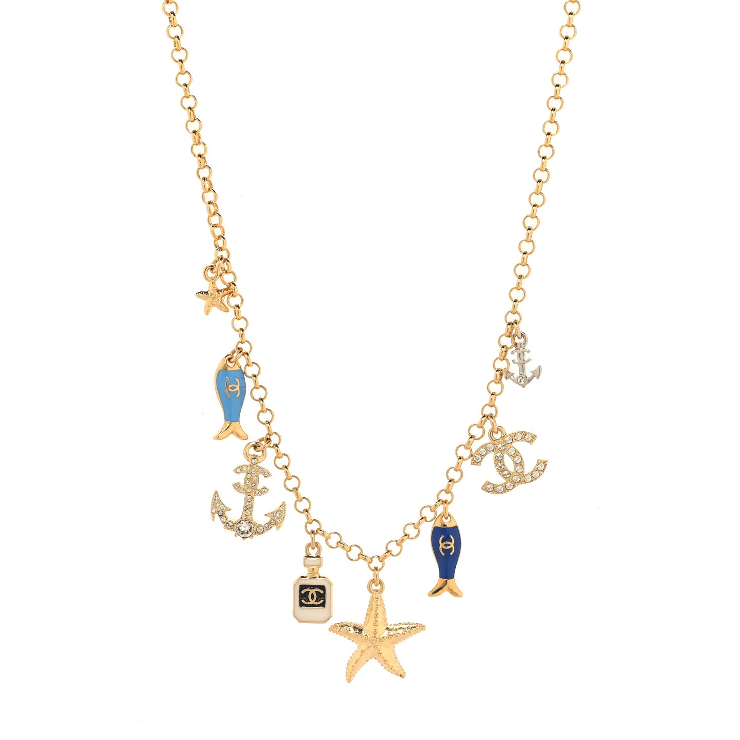 Metal Enamel Crystal Chain CC By the Sea Charms Gold Blue
