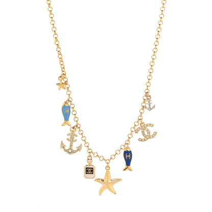Chanel Metal Enamel Crystal Chain CC By the Sea Charms Gold Blue 1 of 5