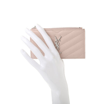 Saint Laurent Monogram Grain de Poudre 5 Fragments Zip Pouch Card Holder Nude Powder 2 of 7