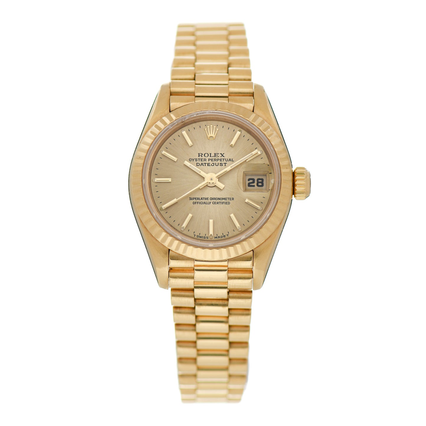18K Yellow Gold 26mm Oyster Perpetual Datejust President Watch Champagne 69178