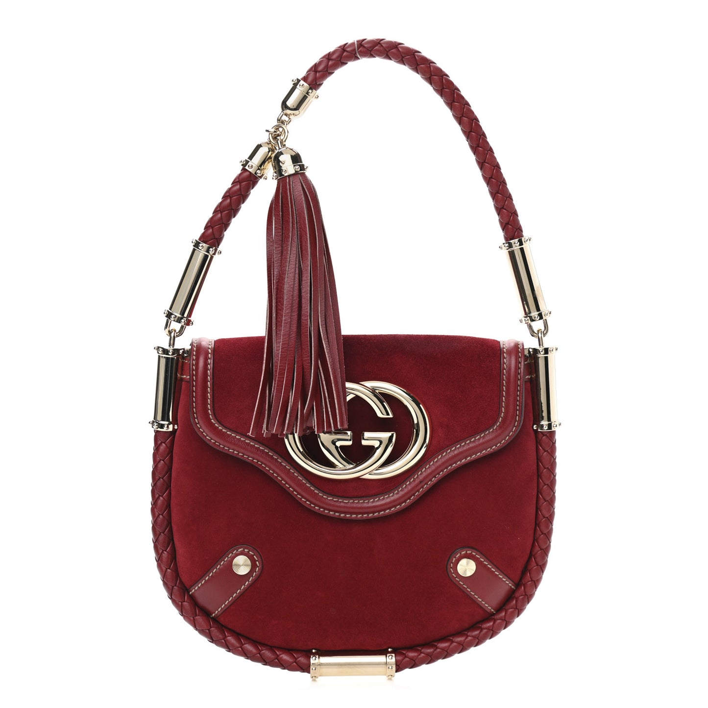 Suede Small Britt Tassel Shoulder Bag Dark Red