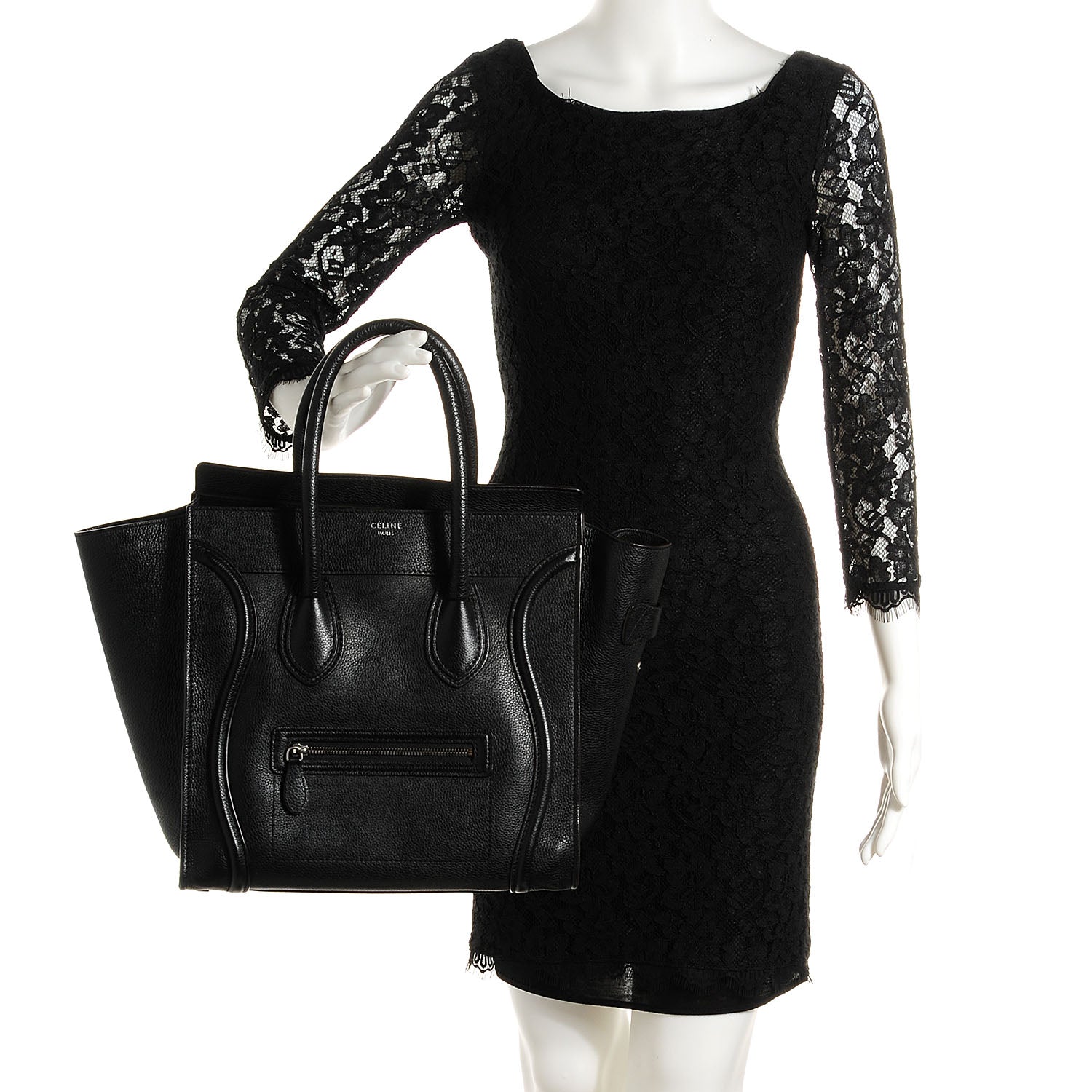 Celine Drummed Calfskin Mini Luggage Black 2 of 8