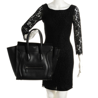 Celine Drummed Calfskin Mini Luggage Black 2 of 8