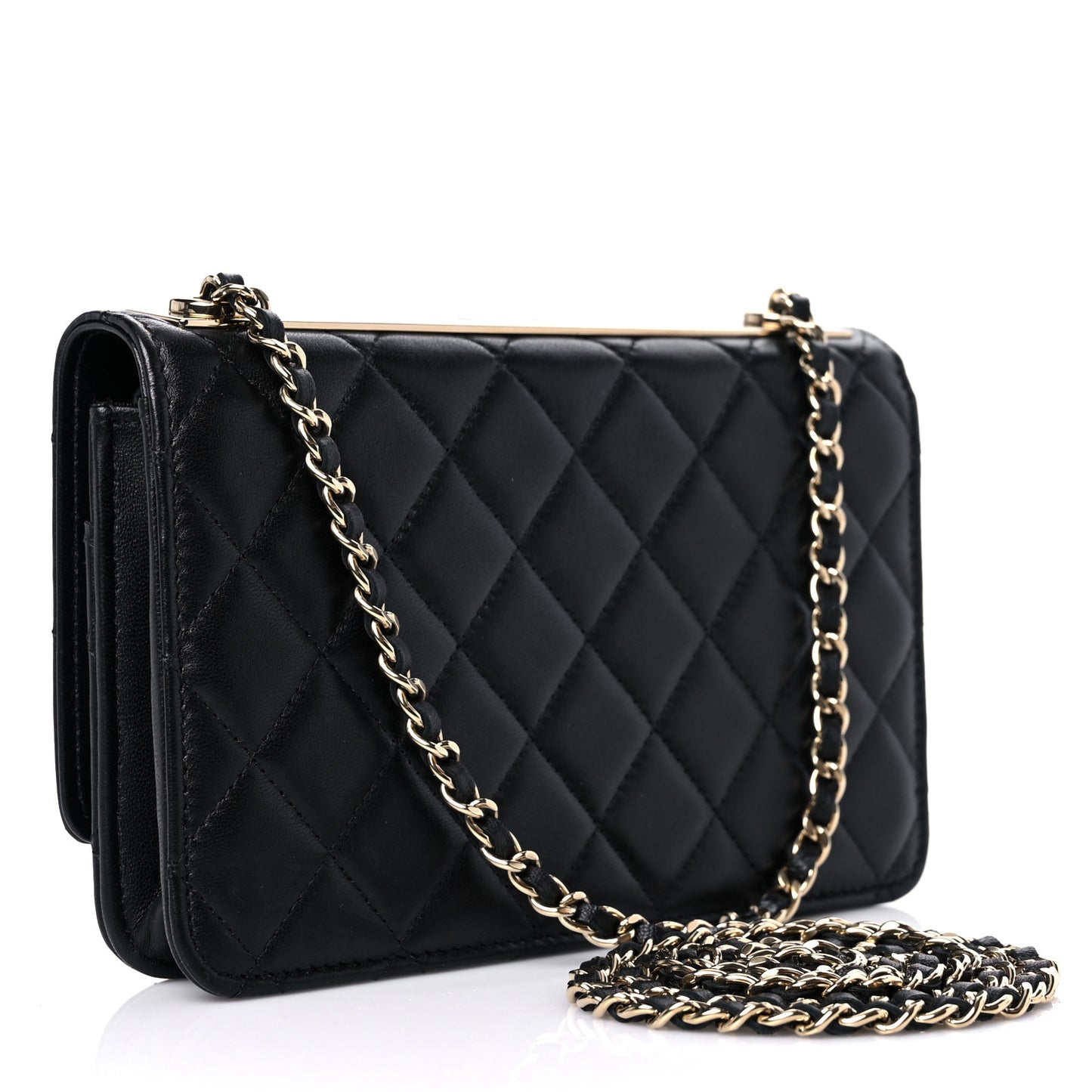 Lambskin Quilted Trendy CC Wallet On Chain WOC Black