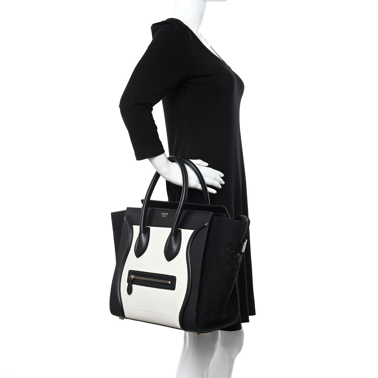 Celine Bullhide Calfskin Mini Bi-Color Luggage Black White 3 of 15