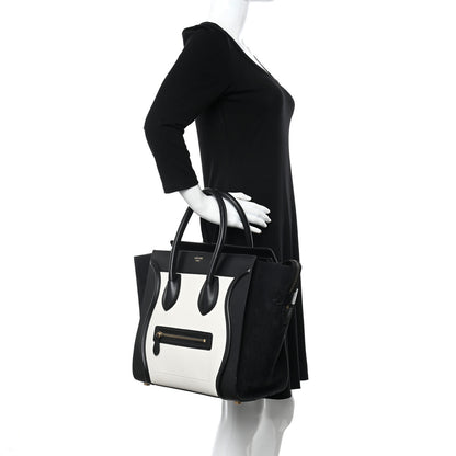 Celine Bullhide Calfskin Mini Bi-Color Luggage Black White 3 of 15