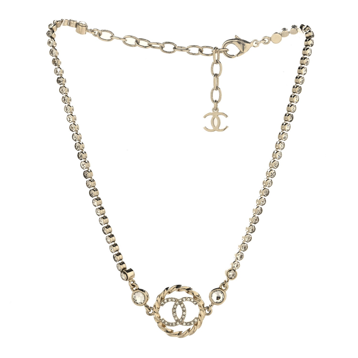 Chanel Metal Crystal CC Choker Necklace Gold 3 of 5
