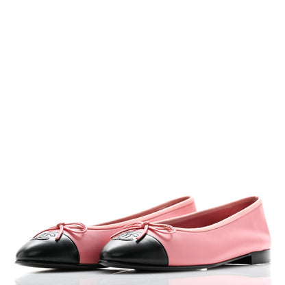 Chanel Lambskin Cap Toe CC Ballerina Flats 41 Coral Black 3 of 8