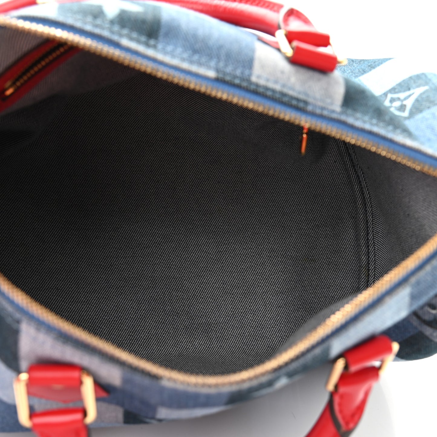 Denim Damier Monogram Patchwork Speedy Bandouliere 30 Blue Rouge