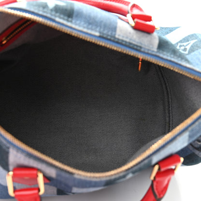 Louis Vuitton Denim Damier Monogram Patchwork Speedy Bandouliere 30 Blue Rouge 5 of 12
