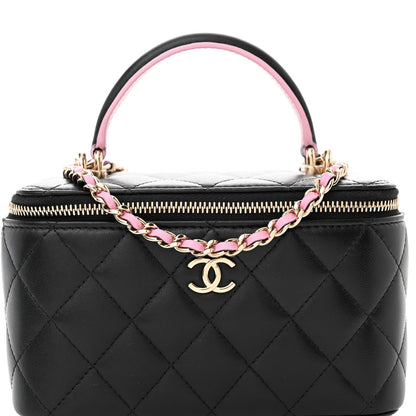 Chanel Lambskin Quilted Small Top Handle Vanity Case With Chain Black Lilac 8 of 12
