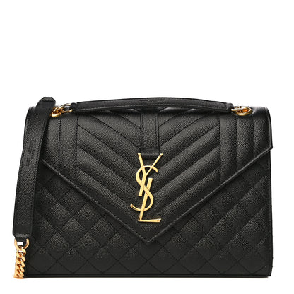 Saint Laurent Grain De Poudre Textured Mixed Matelasse Triquilt Medium Monogram Satchel Black 1 of 8