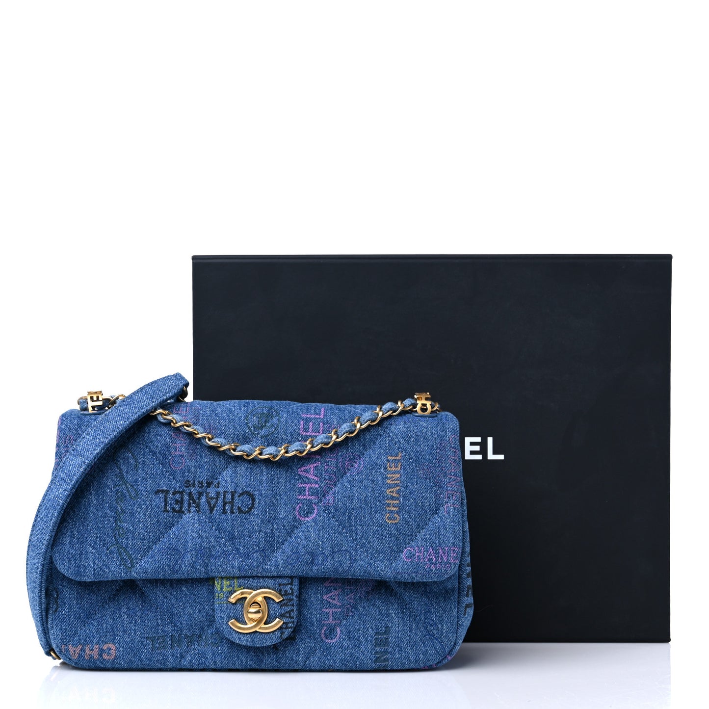 Denim Quilted Mini Denim Mood Rectangular Flap Blue Multicolor