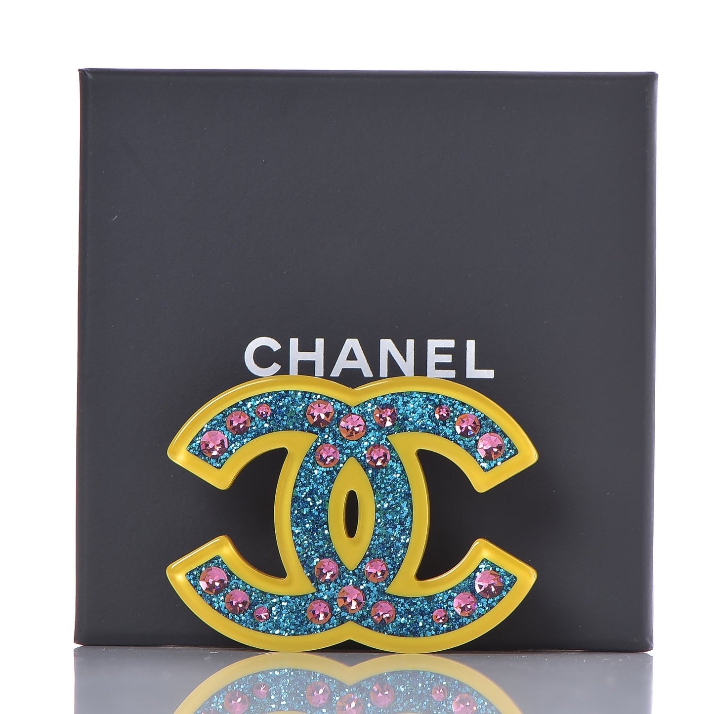Resin Glitter Crystal CC Brooch Yellow Blue