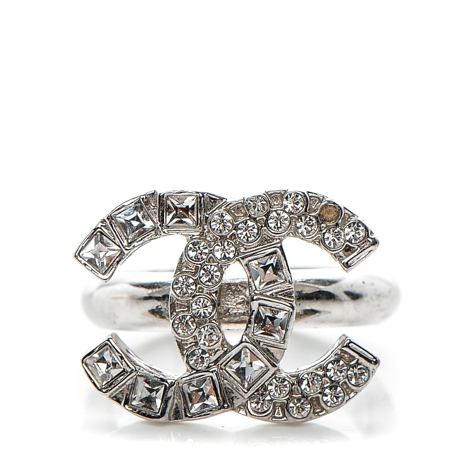 Chanel Baguette Crystal CC Ring 6.5 Silver 1 of 5