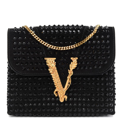Versace Suede Studded Virtus Chain Clutch Black 1 of 9
