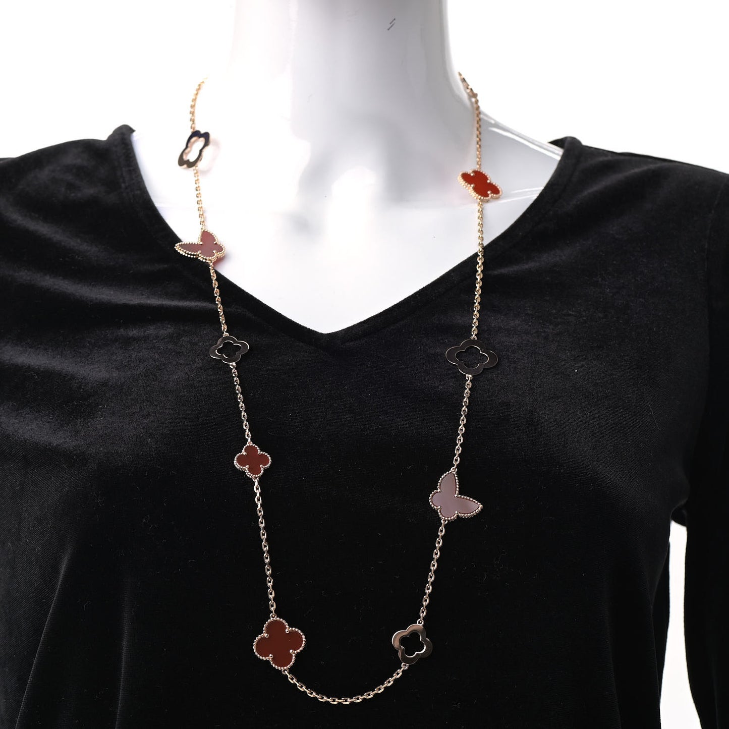 18K Rose Gold Carnelian Byzantine 11 Motif Butterfly Alhambra Necklace