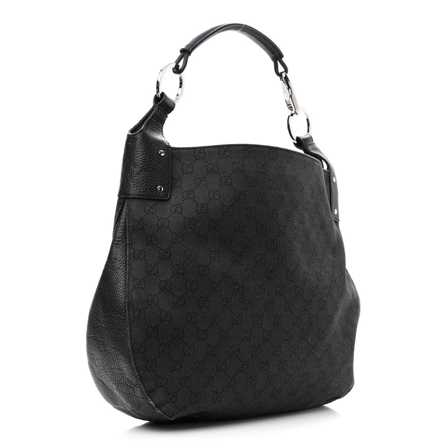 Gucci Monogram Calfskin Horsebit Classic Ring Hobo Black 3 of 10