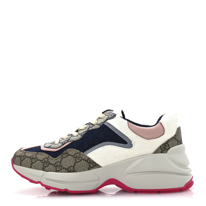 Gucci GG Supreme Monogram Mix Monogram Womens Rhyton Sneakers 39 London Blue Beige Pale Pink 1 of 10