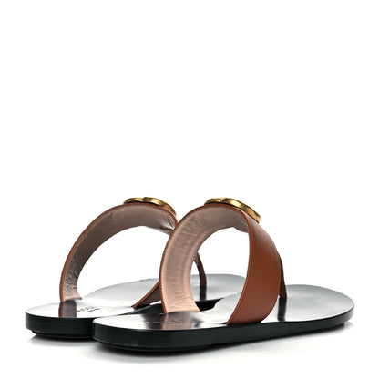 Gucci Calfskin GG Marmont Thong Sandals 37.5 Cognac 4 of 9