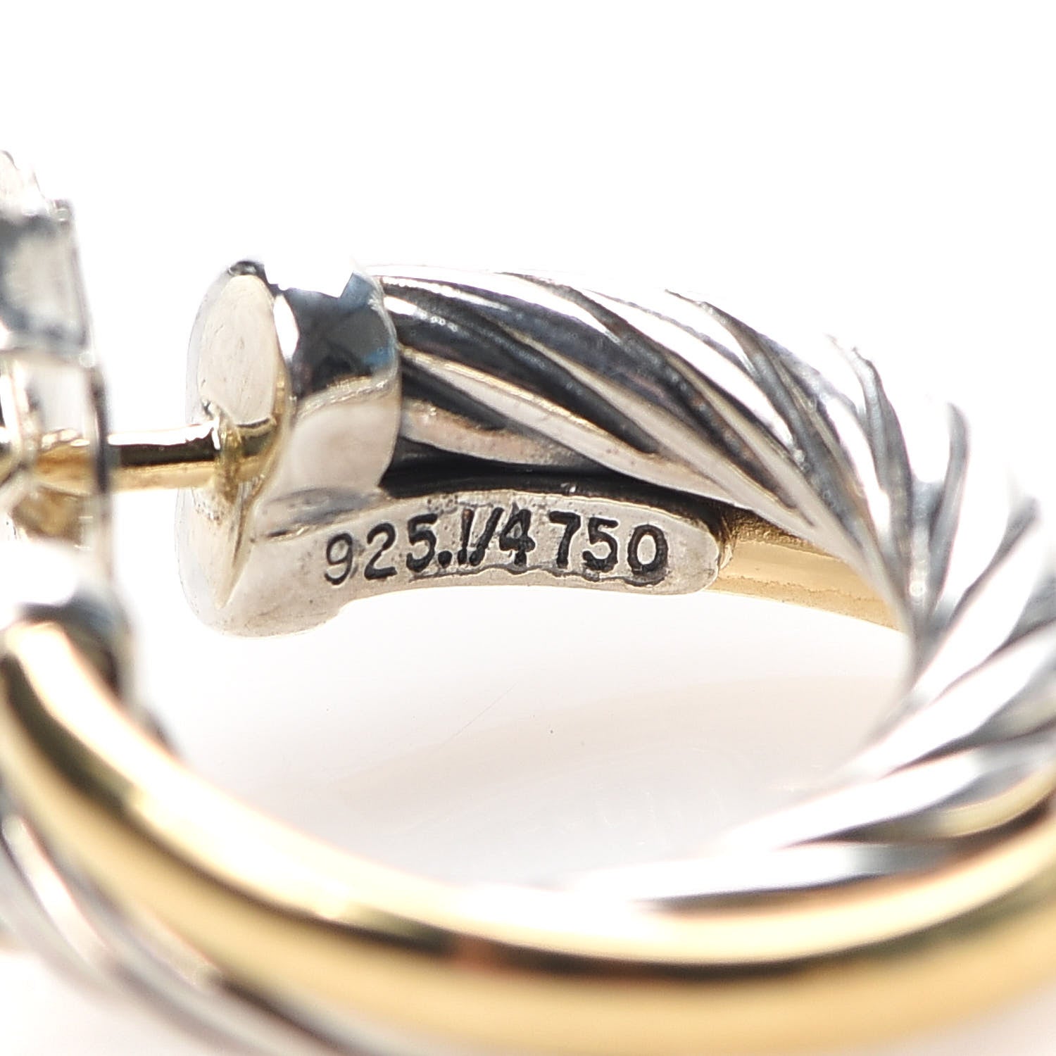 David Yurman Sterling Silver 18K Yellow Gold 17mm Crossover Cable Hoop Earrings 4 of 5