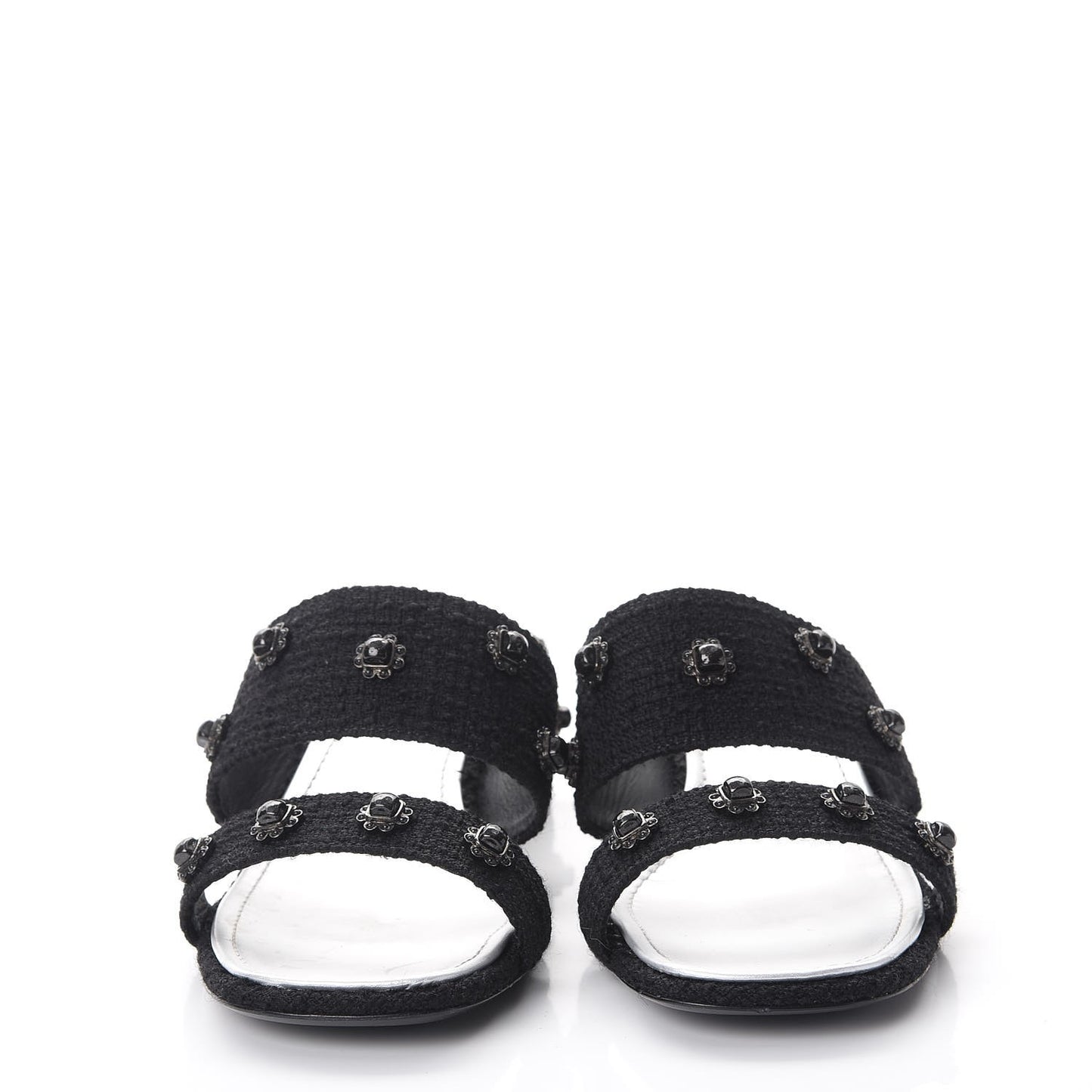 Tweed Gripoix Embellished Slides 38 Black