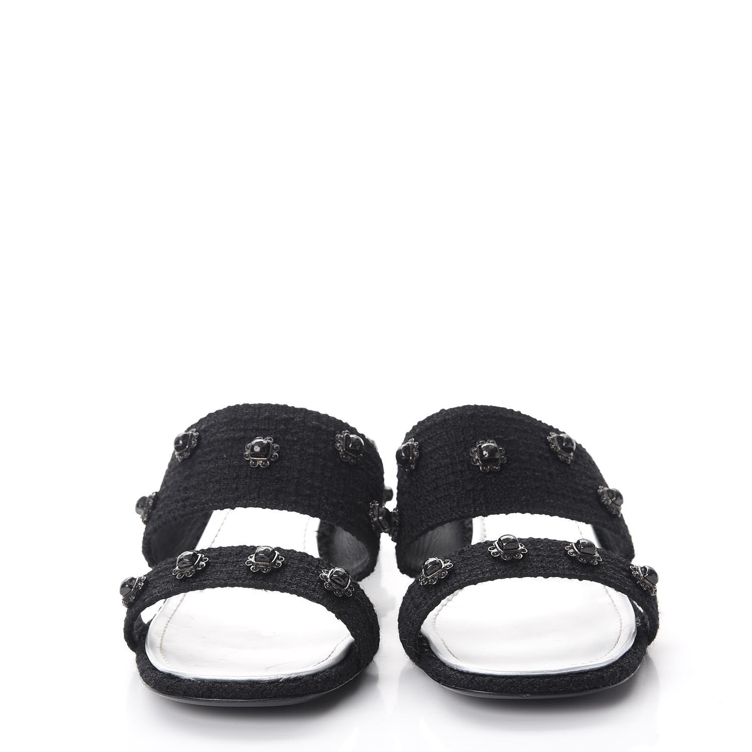 Chanel Tweed Gripoix Embellished Slides 38 Black 2 of 12