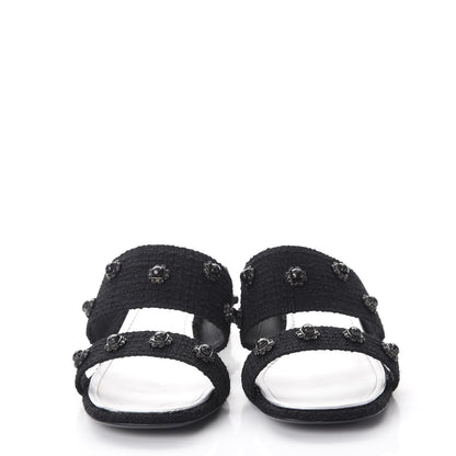 Chanel Tweed Gripoix Embellished Slides 38 Black 2 of 12