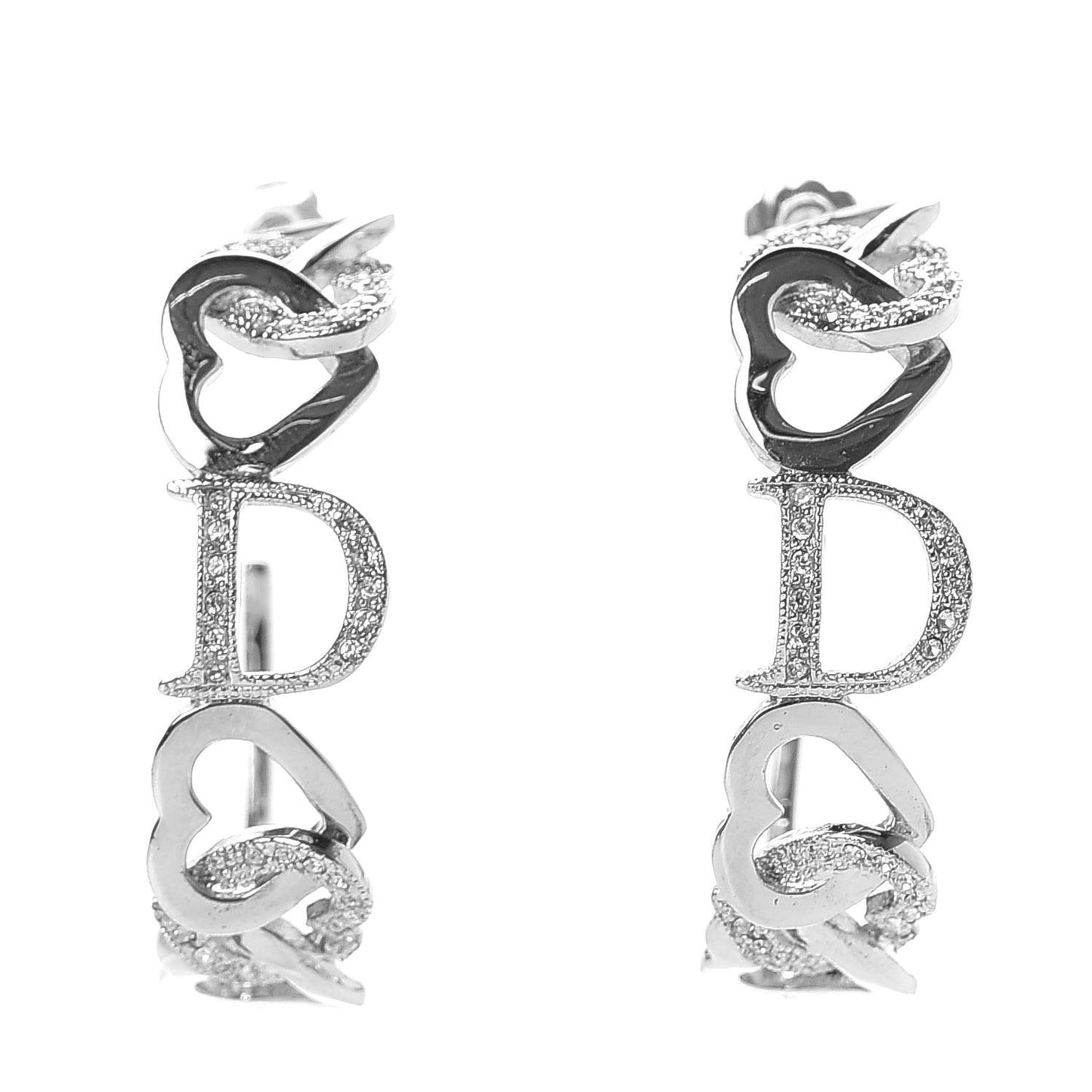 Crystal Heart Hoop Earrings Silver
